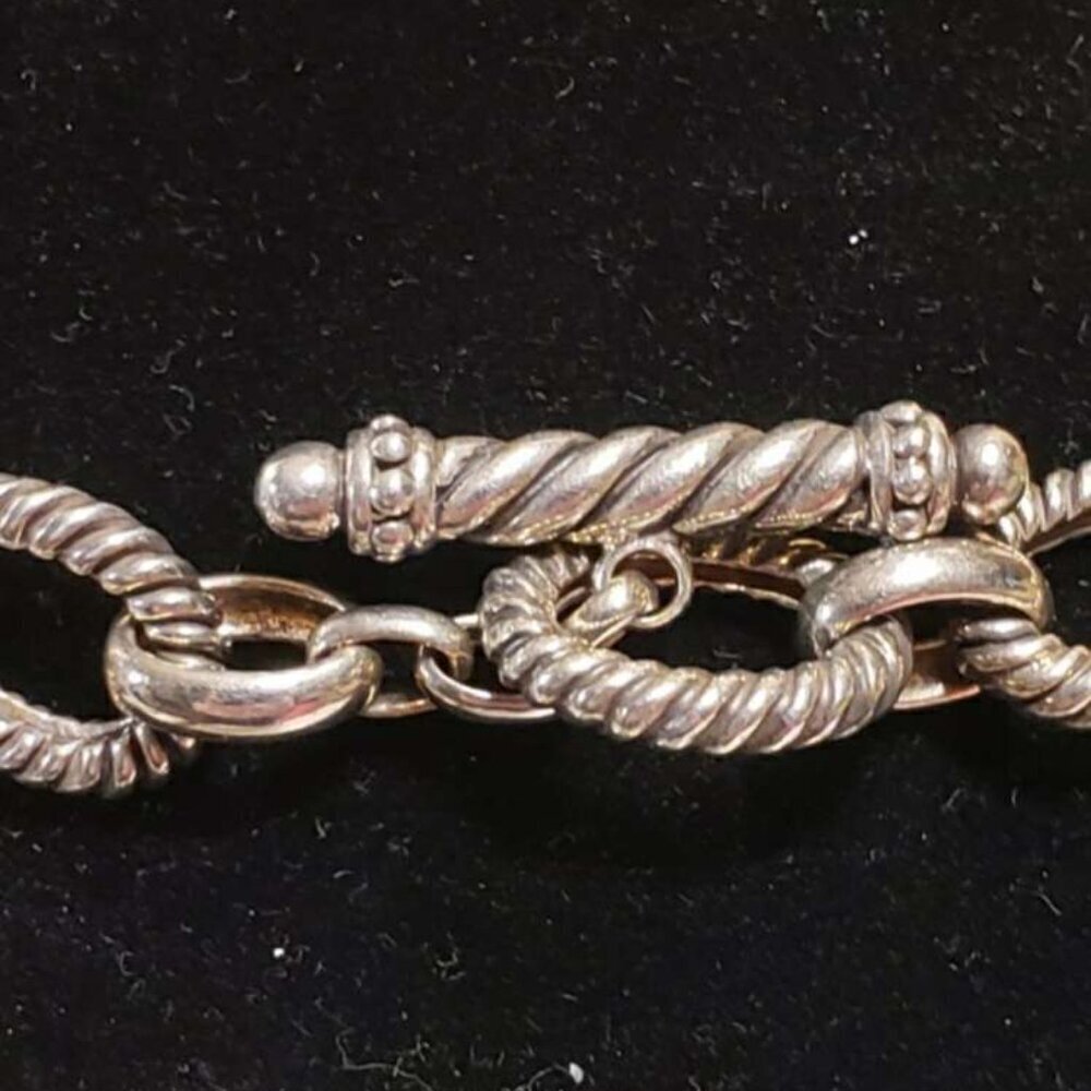 Vintage Sterling Silver 925 Marked Rope Chain Link Necklace With Toggle Closure - Picture 5 of 7